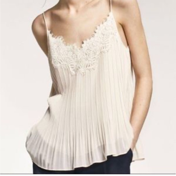 Massimo Dutti Cream Pleated Camisole with Lace - Picture 1 of 4